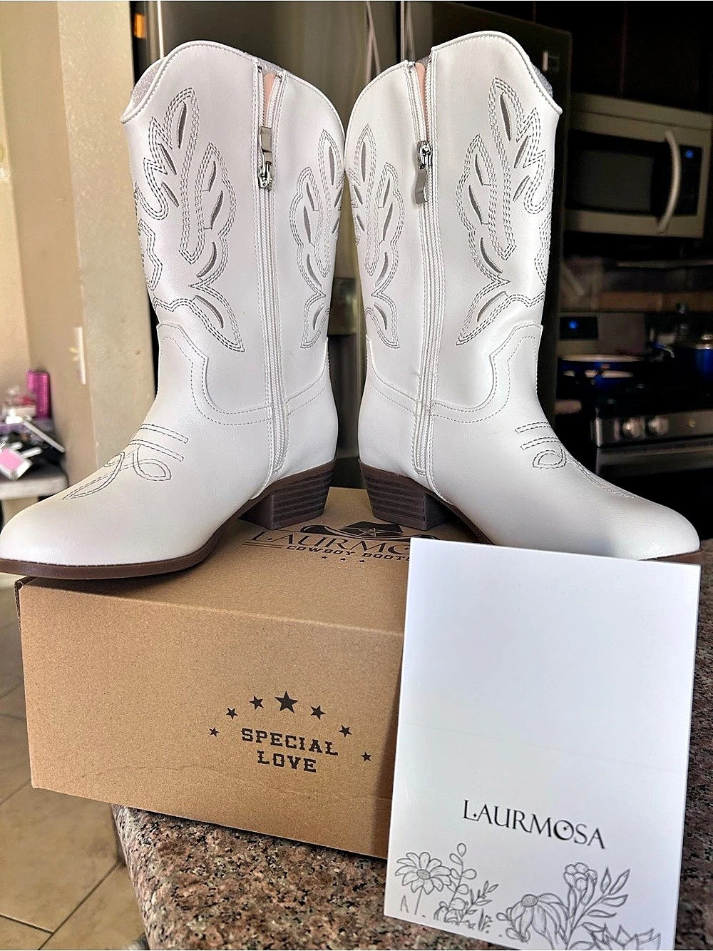 Laurmosa Kids Western Cow Boots White